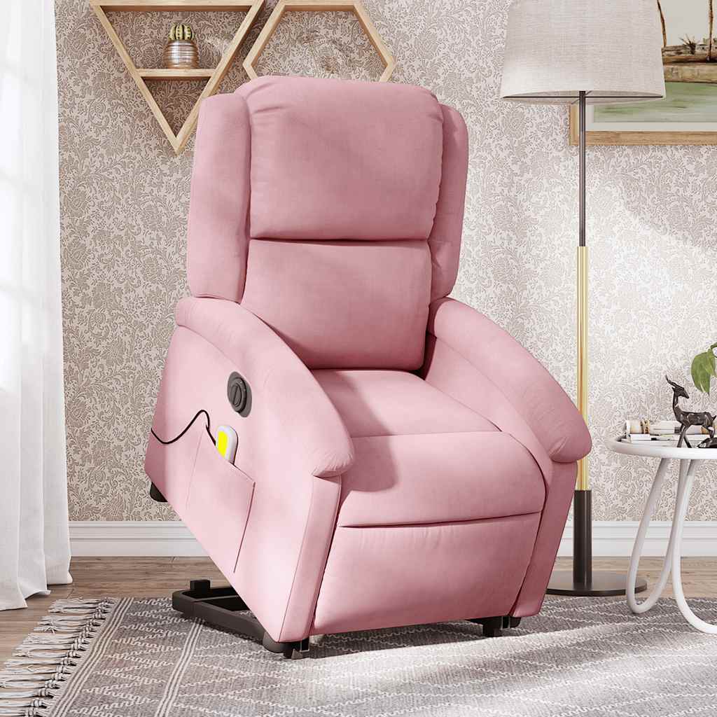 Elektrisk massagefåtölj med uppresningshjälp rosa sammet