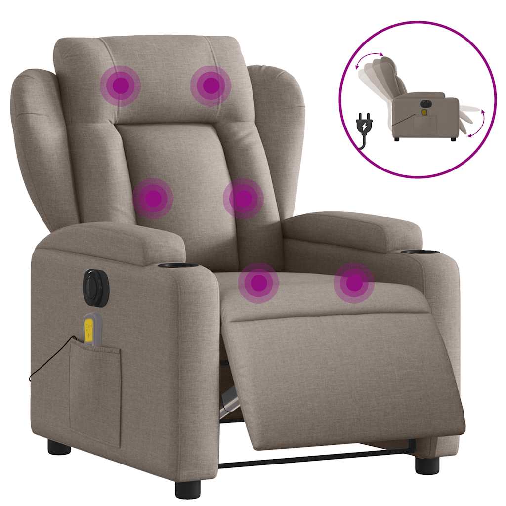 Elektrisk massagefåtölj taupe tyg