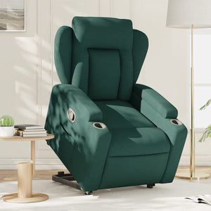 Reclinerfåtölj med uppresningshjälp mörkgrön tyg