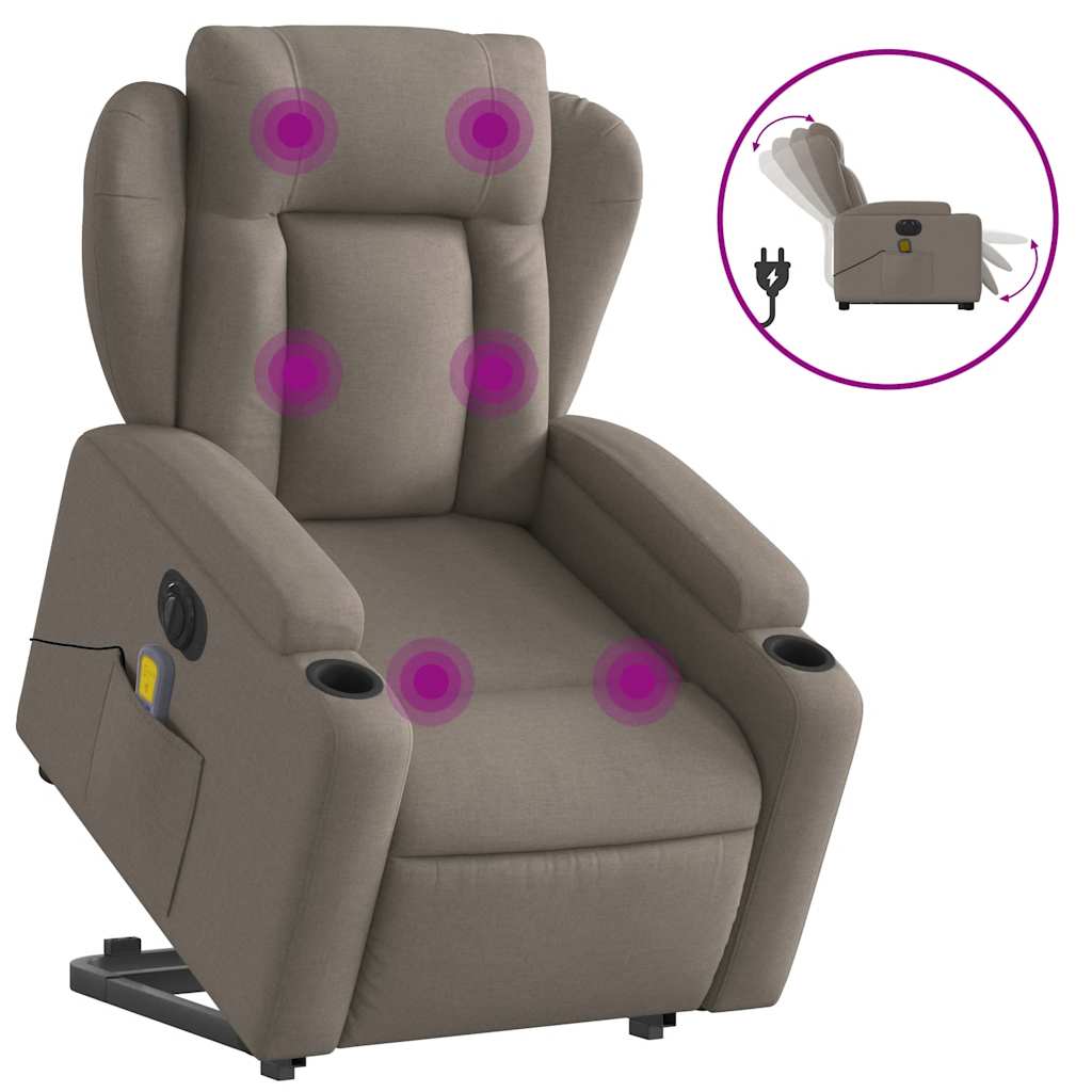Elektrisk massagefåtölj med uppresningshjälp taupe tyg