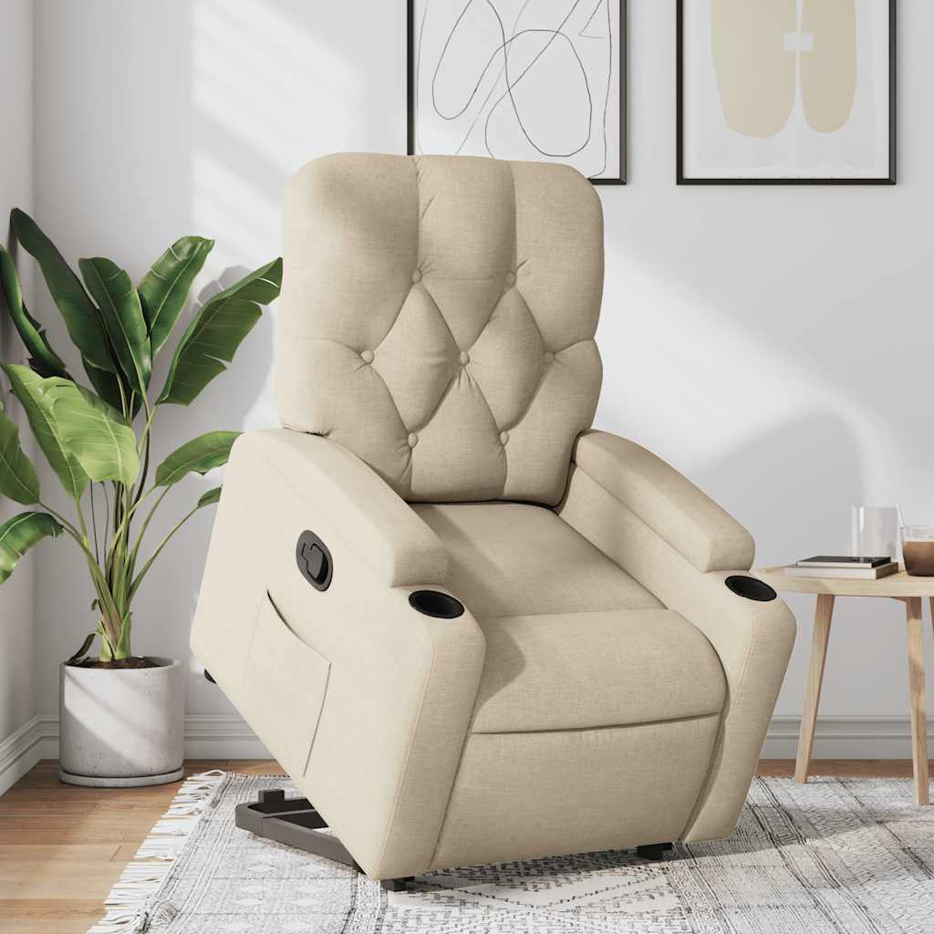 Reclinerfåtölj med uppresningshjälp gräddvit tyg
