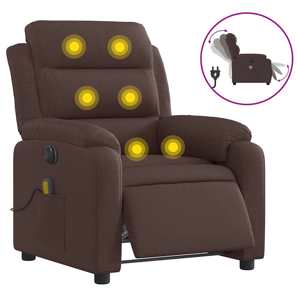 Elektrisk massagefåtölj mörkbrun tyg