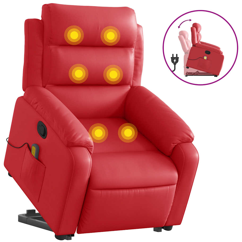 Massagefåtölj med uppresningshjälp röd konstläder