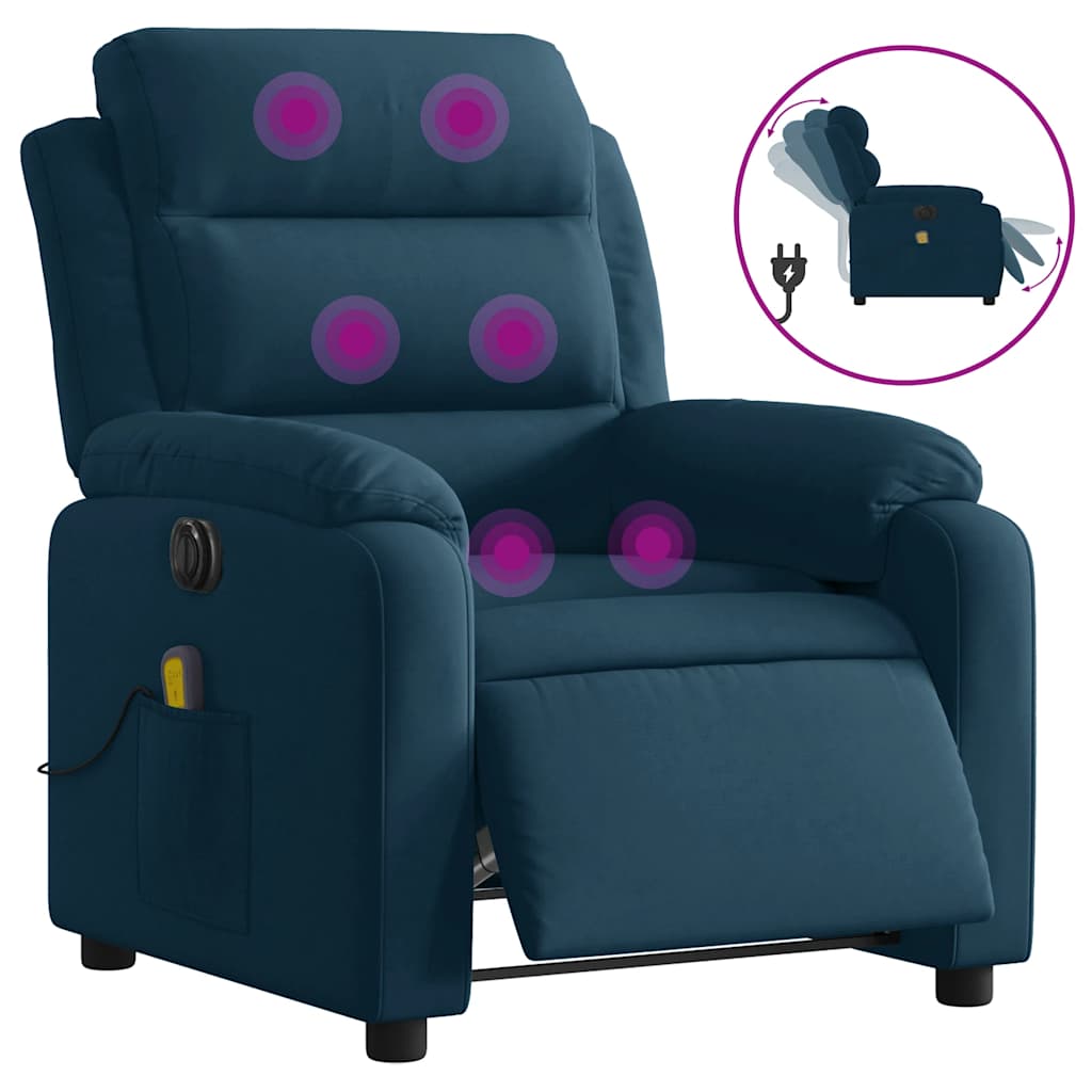 Elektrisk massagefåtölj blå sammet