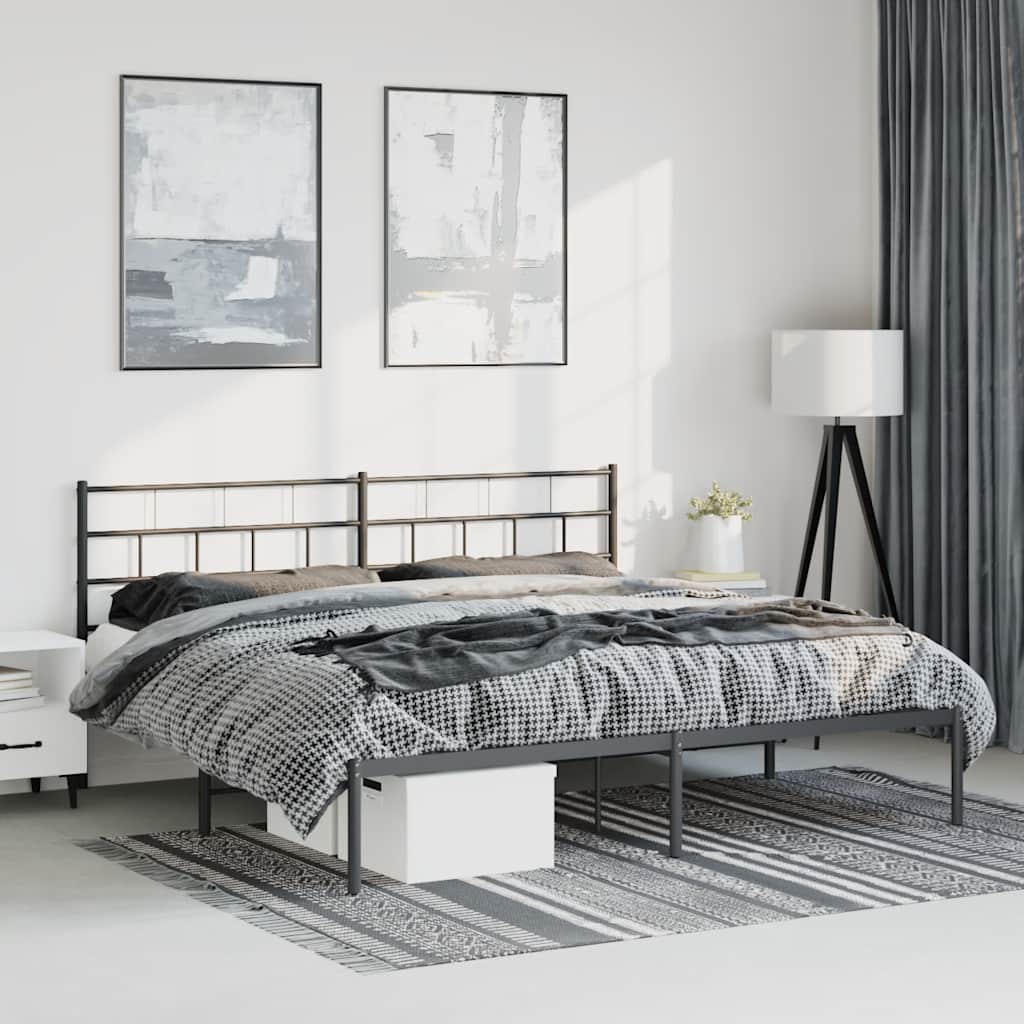 Sängram med huvudgavel metall svart 183x213 cm
