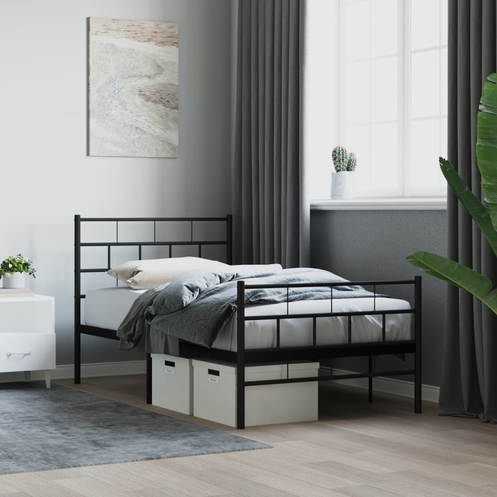 Sängram med huvudgavel och fotgavel svart metall 90x200 cm