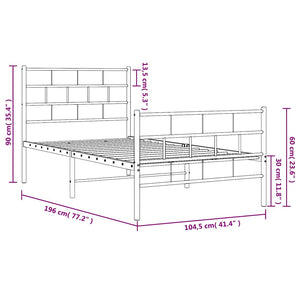 Sängram med huvudgavel och fotgavel svart metall 100x190 cm