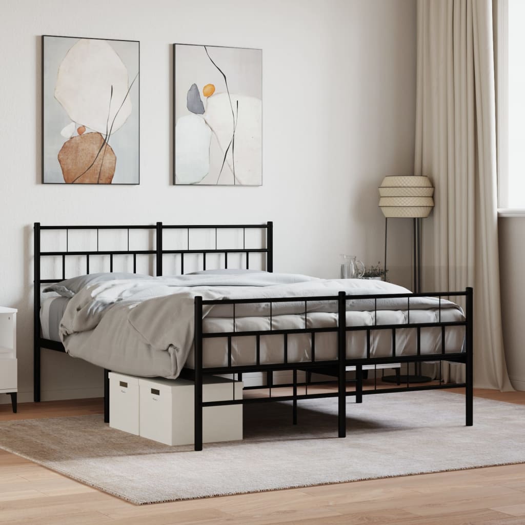 Sängram med huvudgavel och fotgavel svart metall 120x190 cm