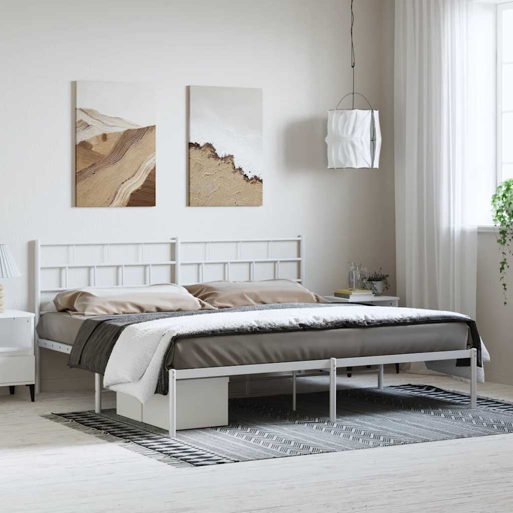 Sängram med huvudgavel metall vit 183x213 cm
