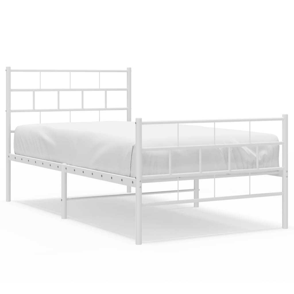 Sängram med huvudgavel och fotgavel vit metall 90x200 cm