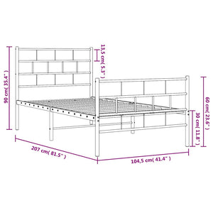 Sängram med huvudgavel och fotgavel vit metall 100x200 cm