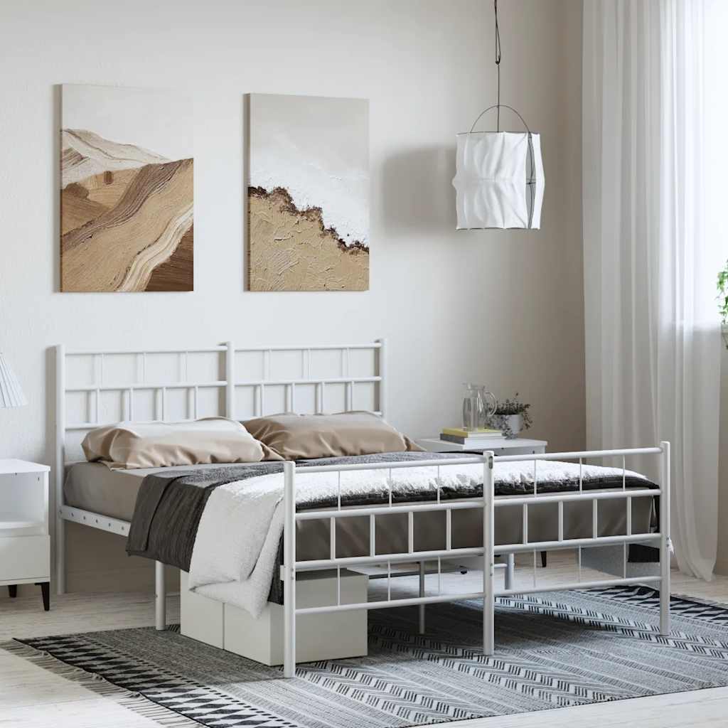 Sängram med huvudgavel och fotgavel vit metall 135x190 cm