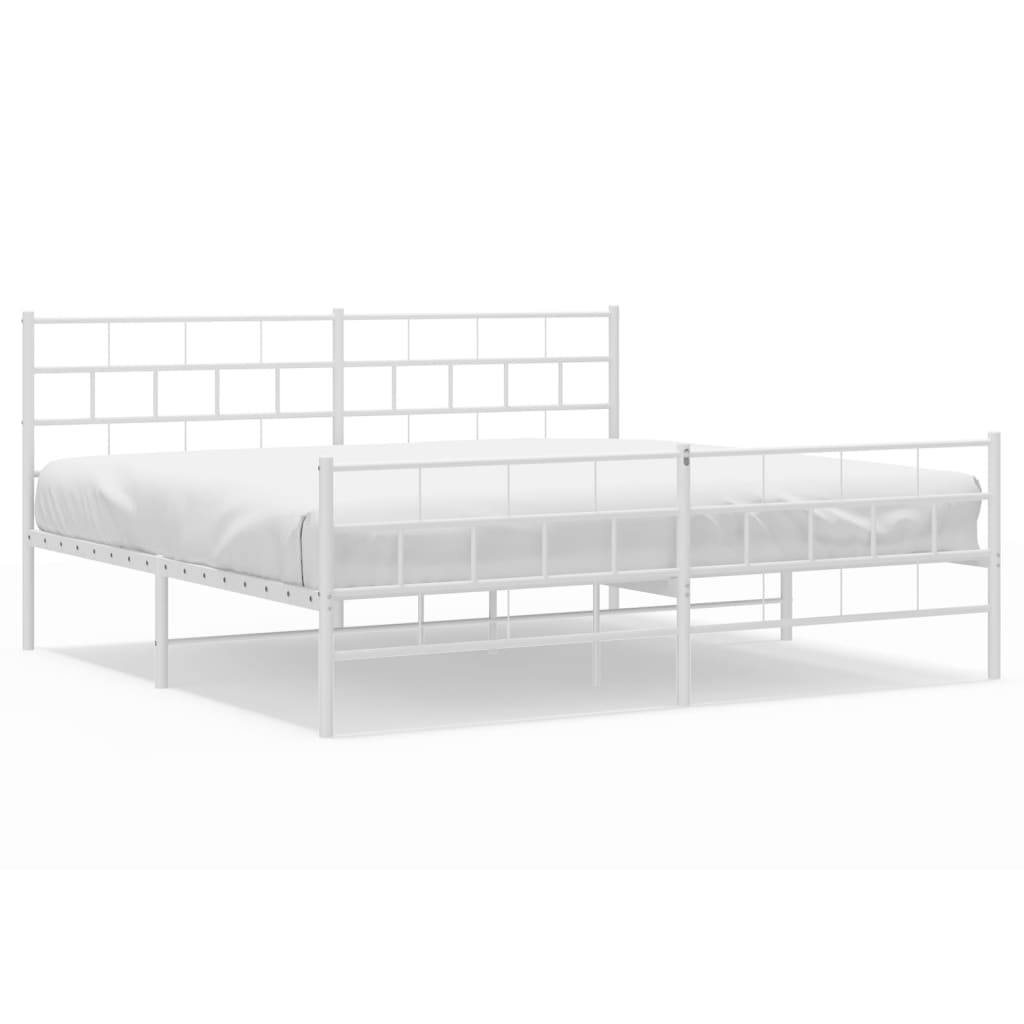 Sängram med huvudgavel och fotgavel vit metall 200x200 cm