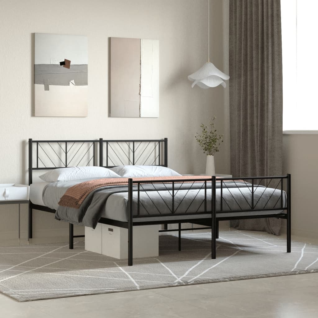 Sängram med huvudgavel och fotgavel svart metall 140x190 cm