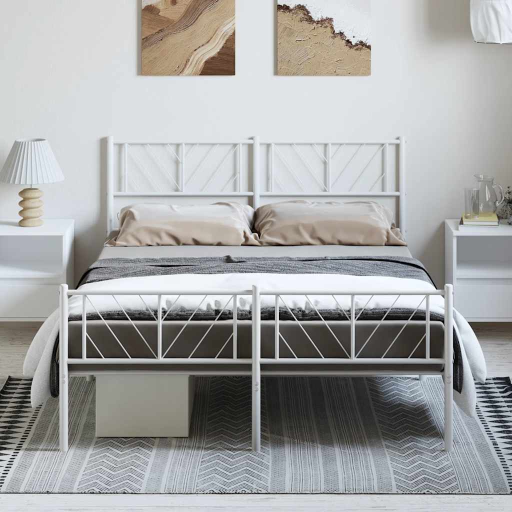 Sängram med huvudgavel och fotgavel vit metall 135x190 cm