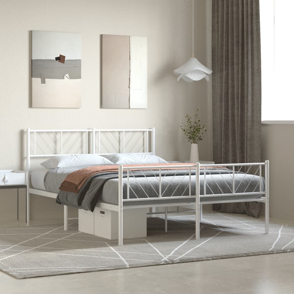 Sängram med huvudgavel och fotgavel vit metall 140x190 cm