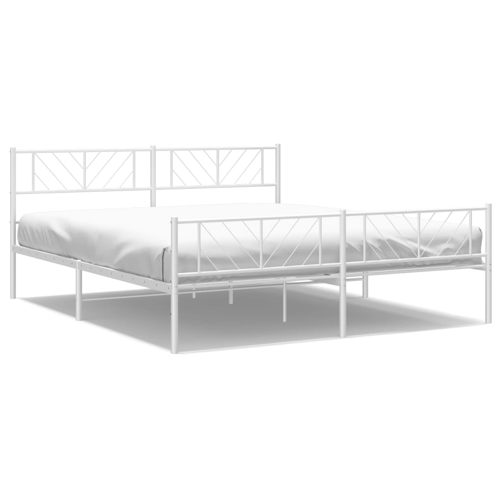 Sängram med huvudgavel och fotgavel vit metall 183x213 cm