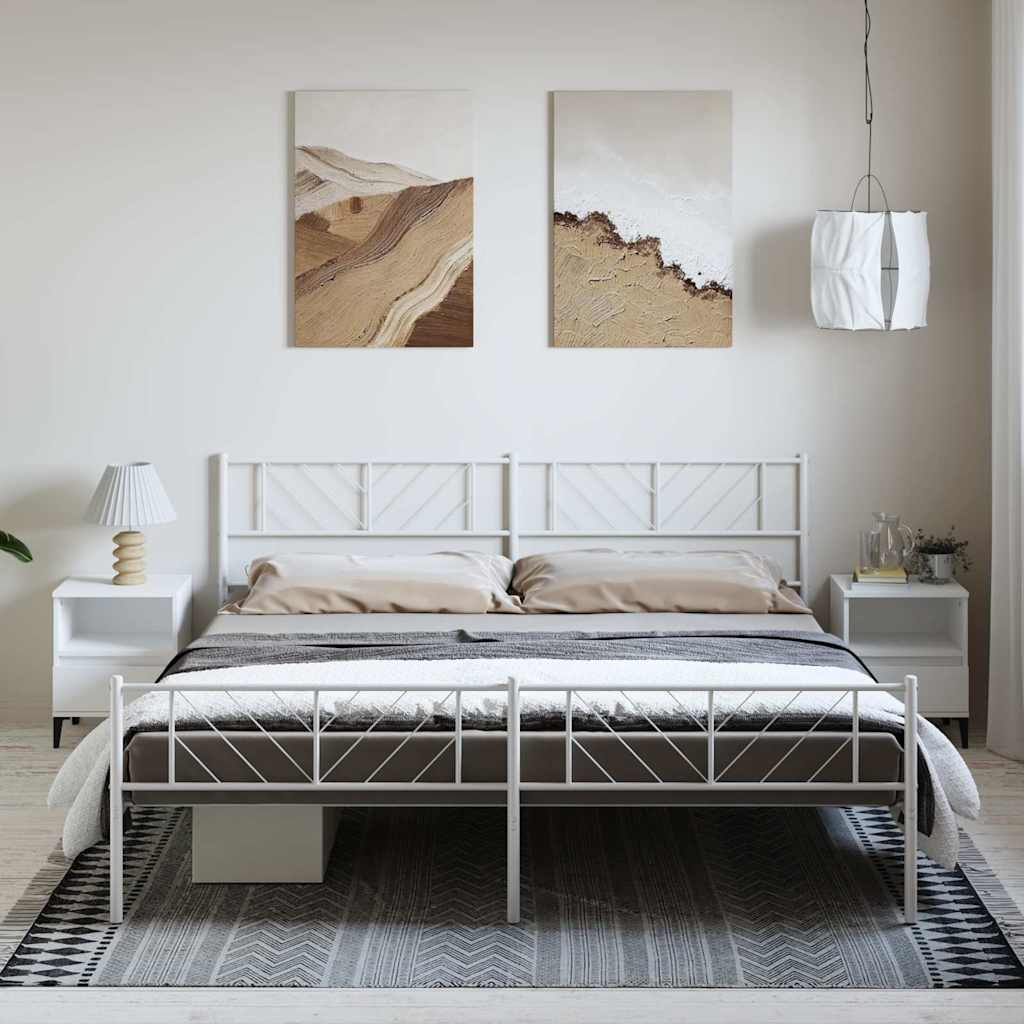 Sängram med huvudgavel och fotgavel vit metall 193x203 cm