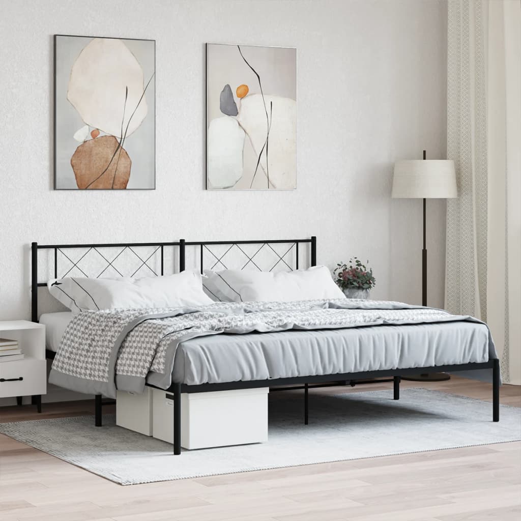 Sängram med huvudgavel metall svart 180x200 cm