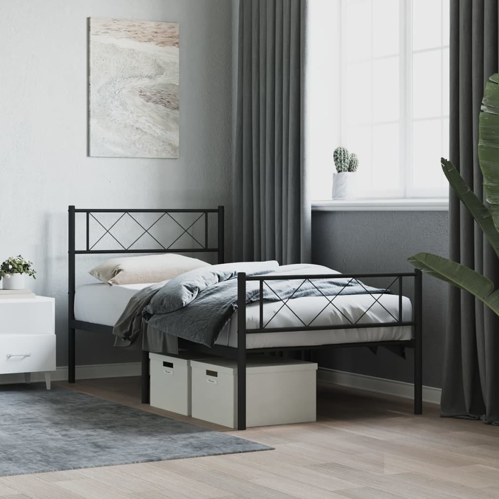 Sängram med huvudgavel och fotgavel svart metall 75x190 cm