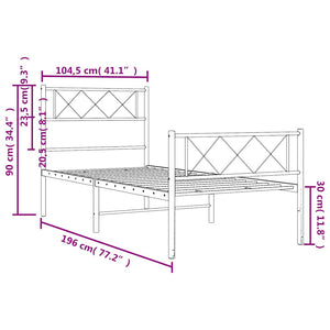 Sängram med huvudgavel och fotgavel svart metall 100x190 cm
