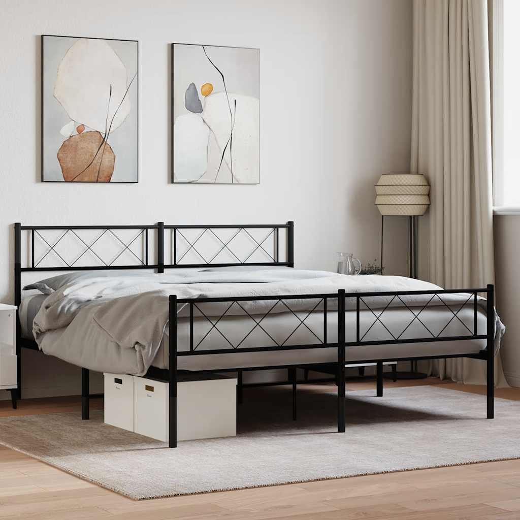 Sängram med huvudgavel och fotgavel svart metall 120x200 cm