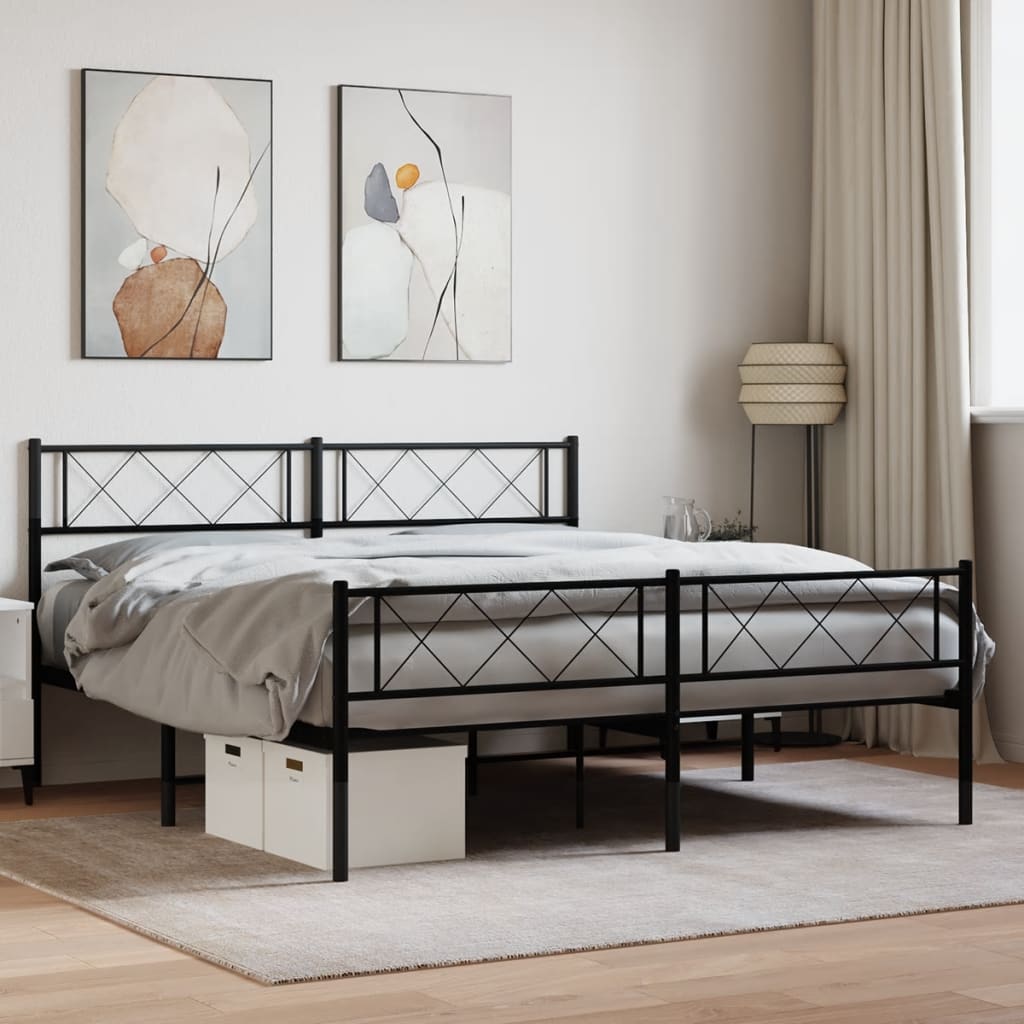 Sängram med huvudgavel och fotgavel svart metall 140x190 cm