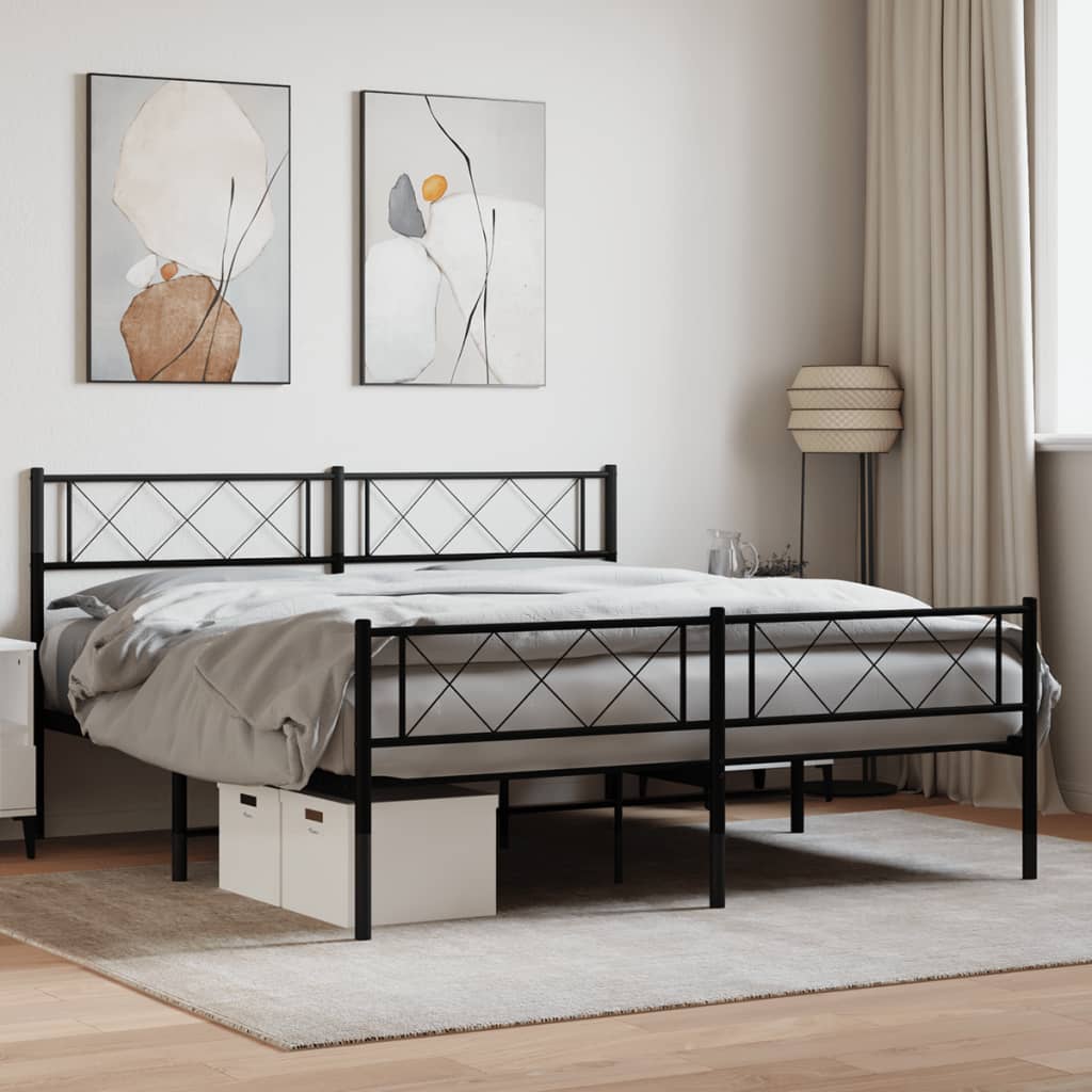 Sängram med huvudgavel och fotgavel svart metall 140x200 cm