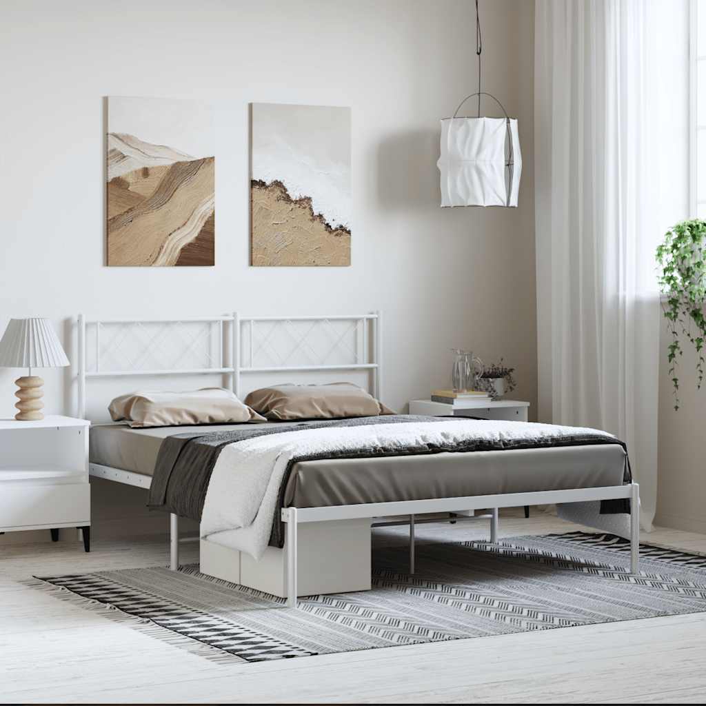 Sängram med huvudgavel metall vit 135x190 cm