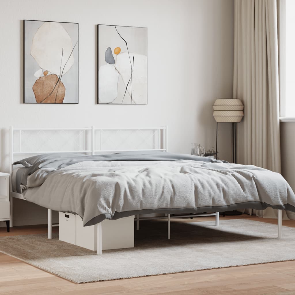 Sängram med huvudgavel metall vit 140x200 cm