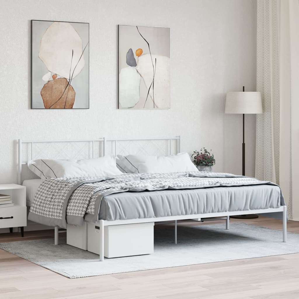 Sängram med huvudgavel metall vit 180x200 cm