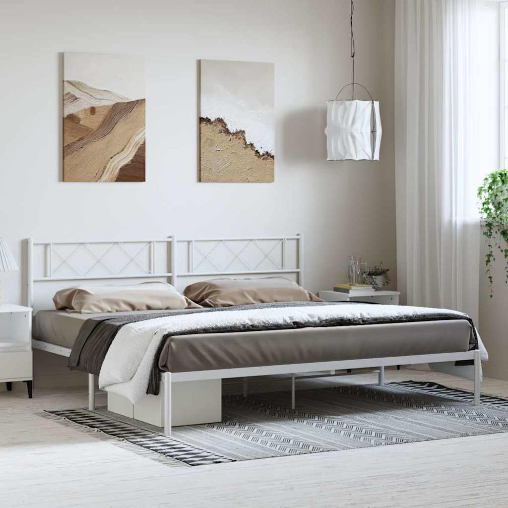 Sängram med huvudgavel metall vit 193x203 cm