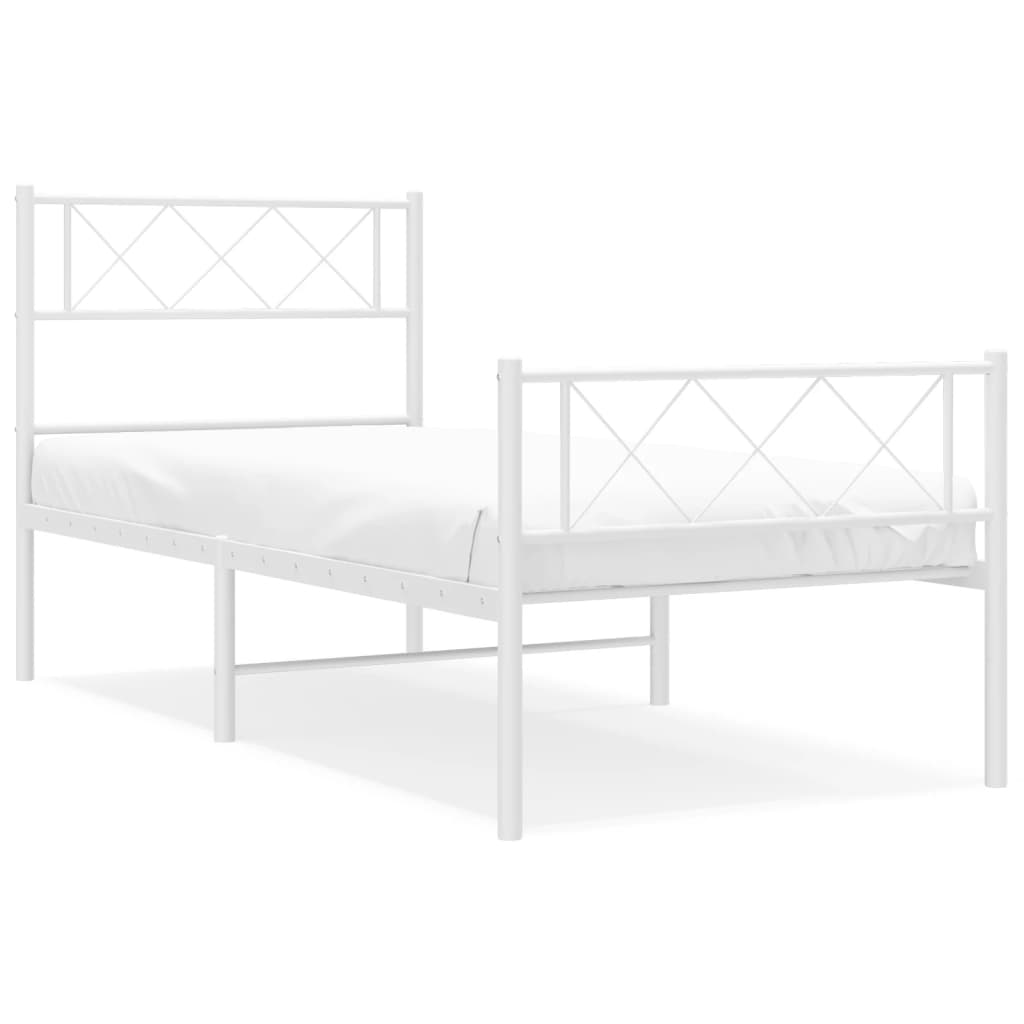 Sängram med huvudgavel och fotgavel vit metall 90x200 cm