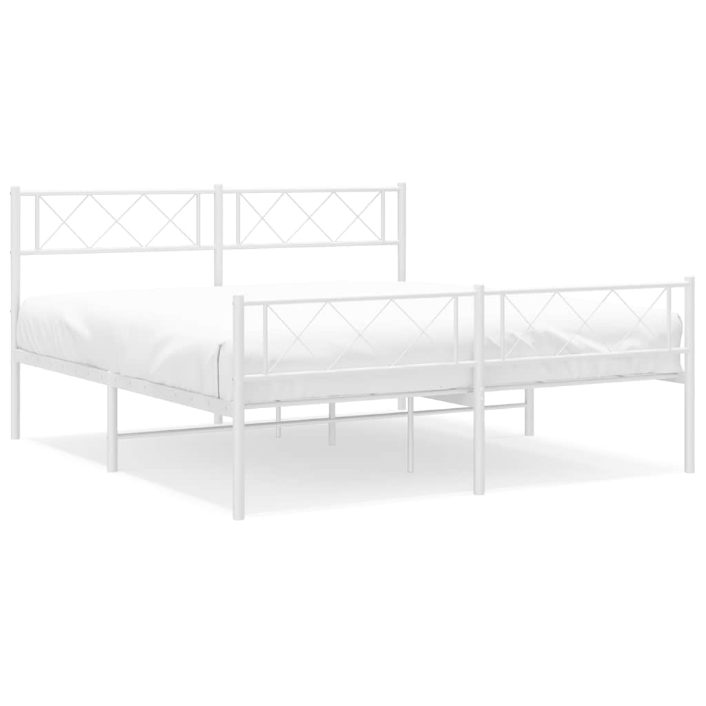 Sängram med huvudgavel och fotgavel vit metall 135x190 cm