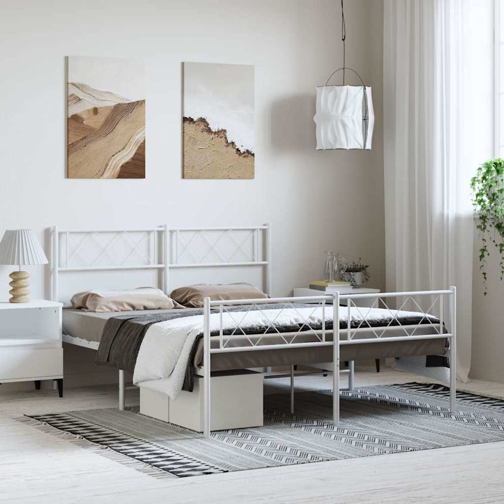 Sängram med huvudgavel och fotgavel vit metall 135x190 cm