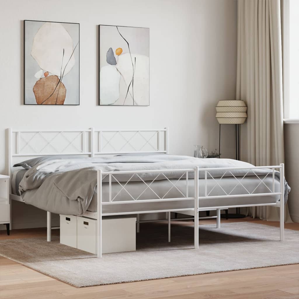 Sängram med huvudgavel och fotgavel vit metall 140x190 cm