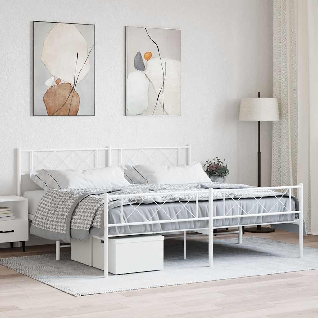 Sängram med huvudgavel och fotgavel vit metall 180x200 cm