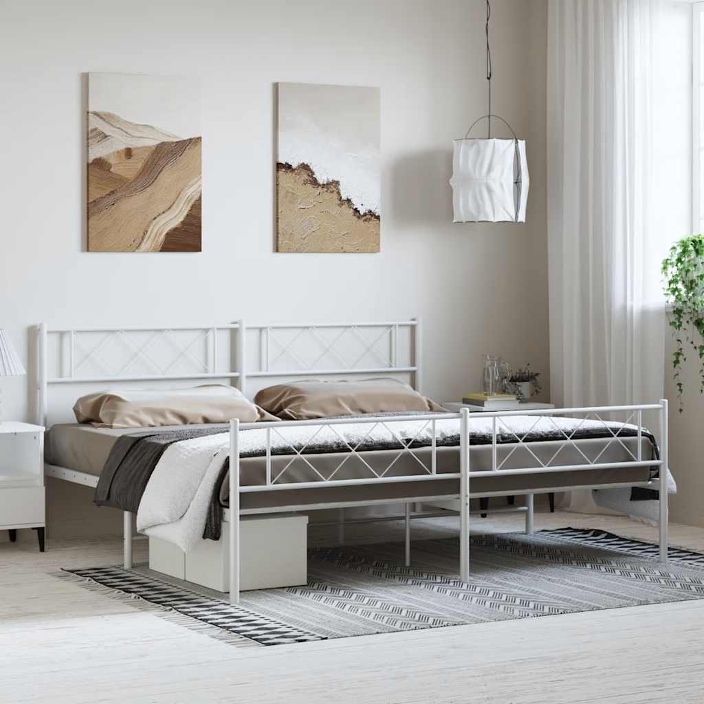 Sängram med huvudgavel och fotgavel vit metall 193x203 cm