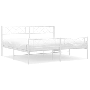 Sängram med huvudgavel och fotgavel vit metall 200x200 cm