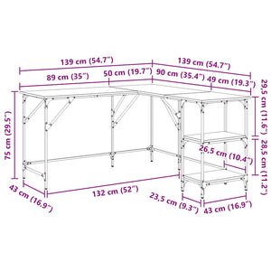 Skrivbord brun ek 139x139x75 cm konstruerat trä