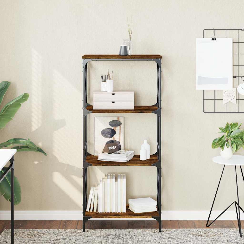 Bokhylla 4 hyllplan rökfärgad ek 59x35x132 cm konstruerat trä