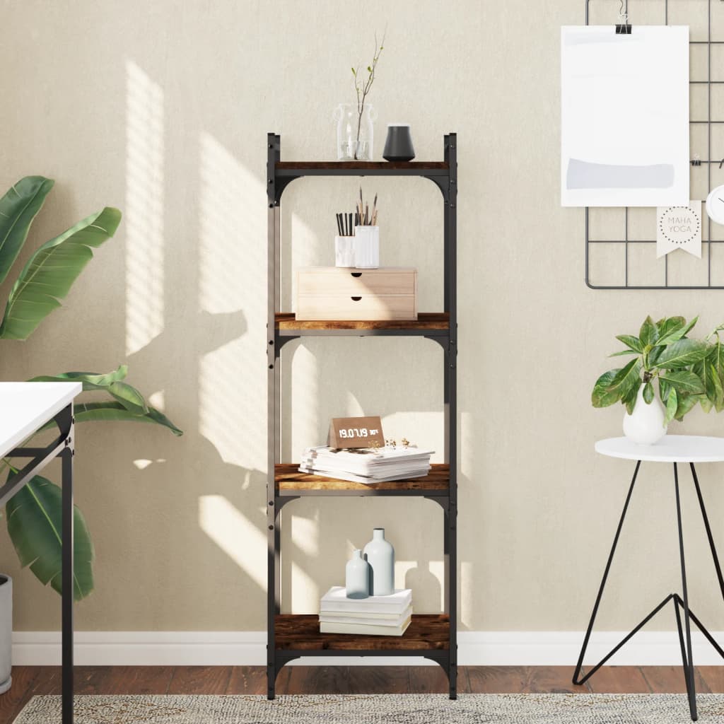 Bokhylla 4 hyllplan rökfärgad ek 40x30x120 cm konstruerat trä