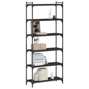 Bokhylla 6 hyllplan svart 80x30x188 cm konstruerat trä