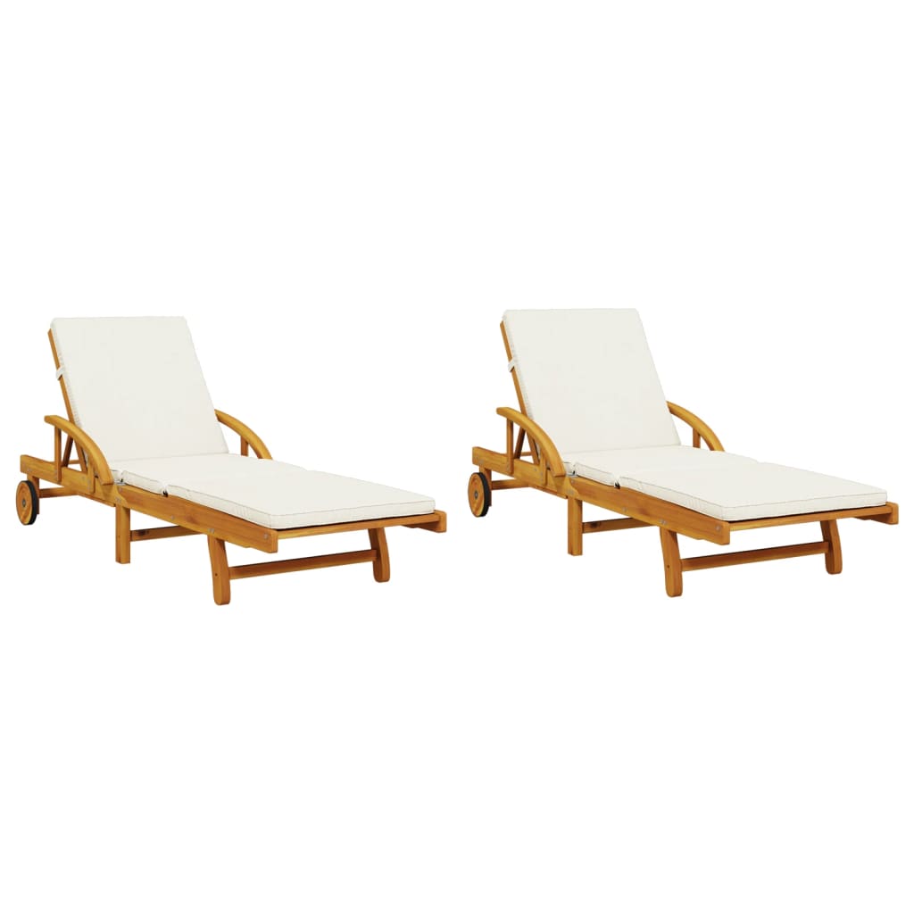 Solstolar 2 st med kuddar 200x68x83 cm massivt akaciaträ