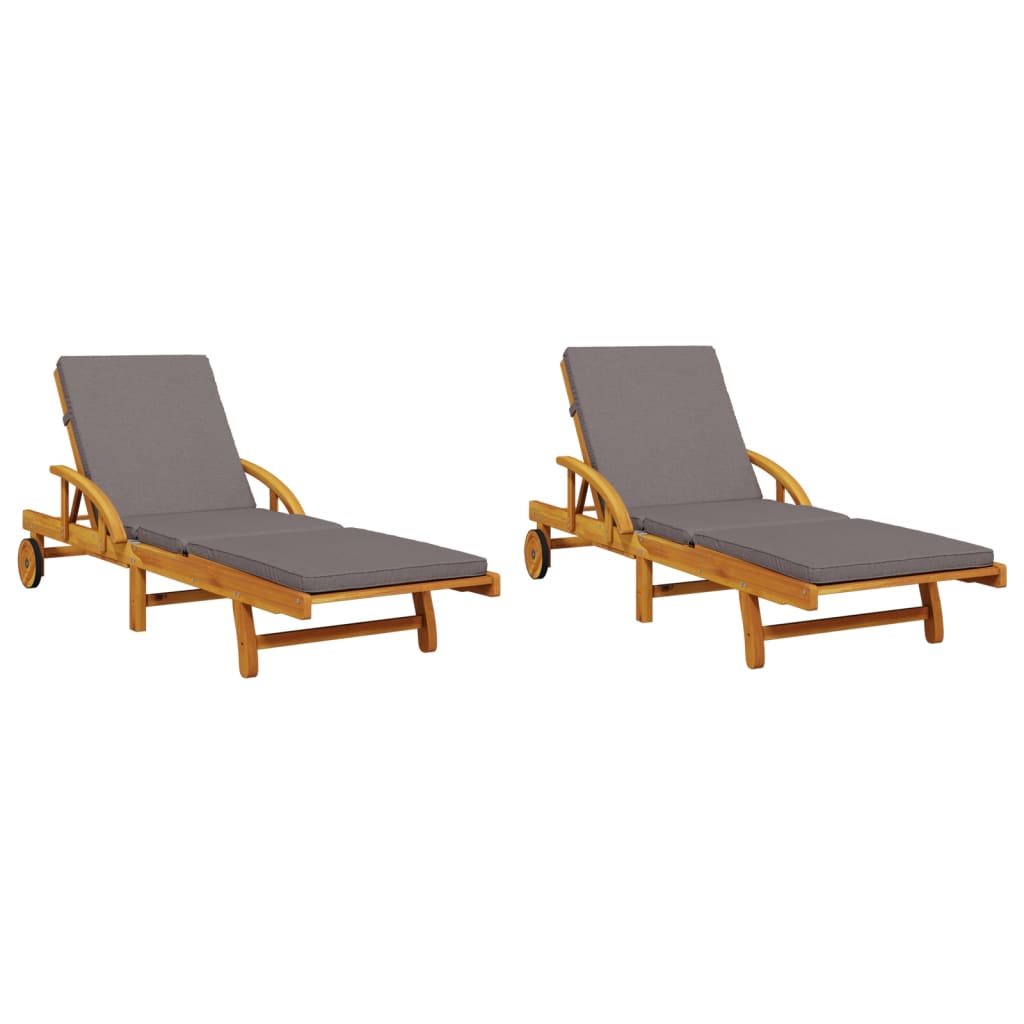 Solstolar 2 st med kuddar 200x68x83 cm massivt akaciaträ