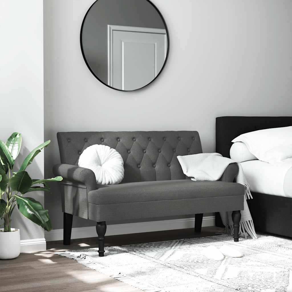 Bänk med ryggstöd mörkgrå 120x62x75,5 cm tyg