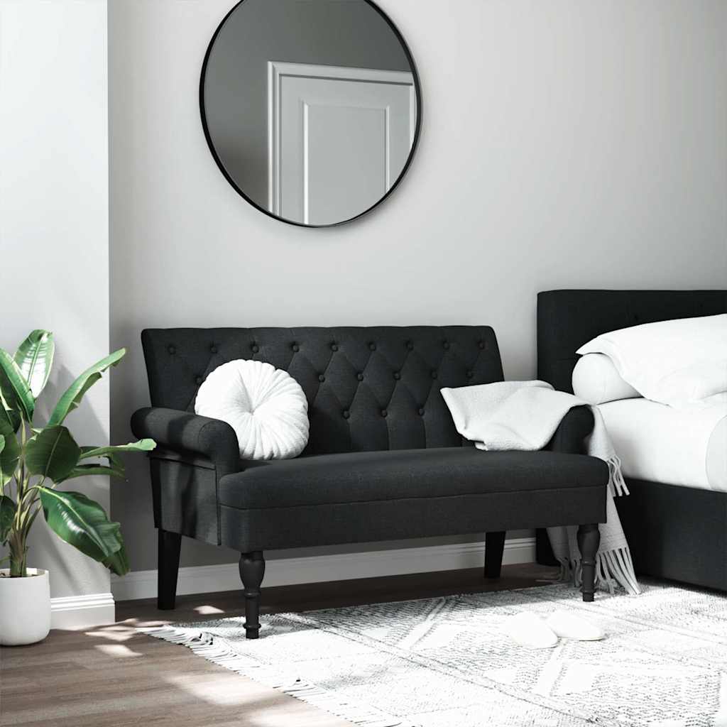 Bänk med ryggstöd svart 120x62x75,5 cm tyg