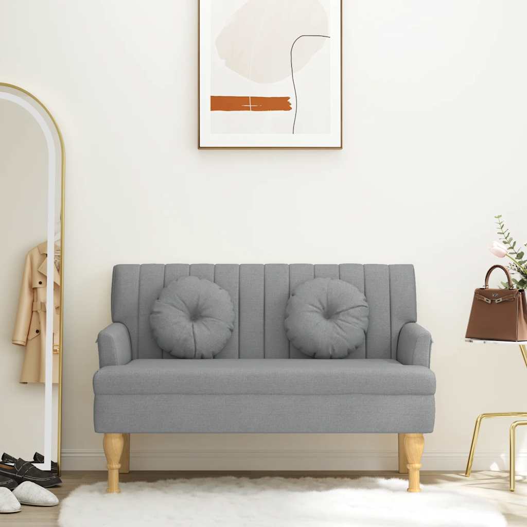 Bänk med kuddar ljusgrå 113x64,5x75,5 cm tyg