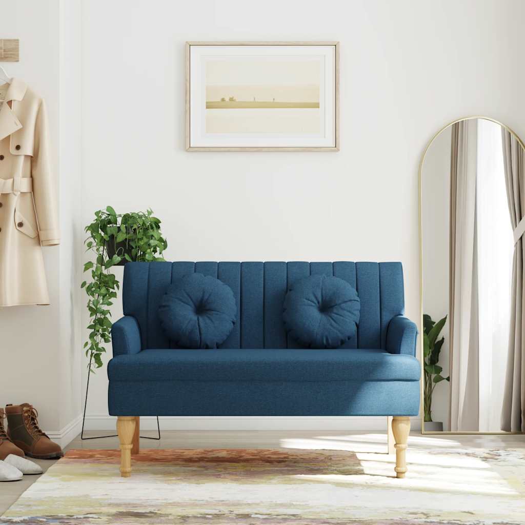 Bänk med dynor blå 113x64,5x75,5 cm tyg