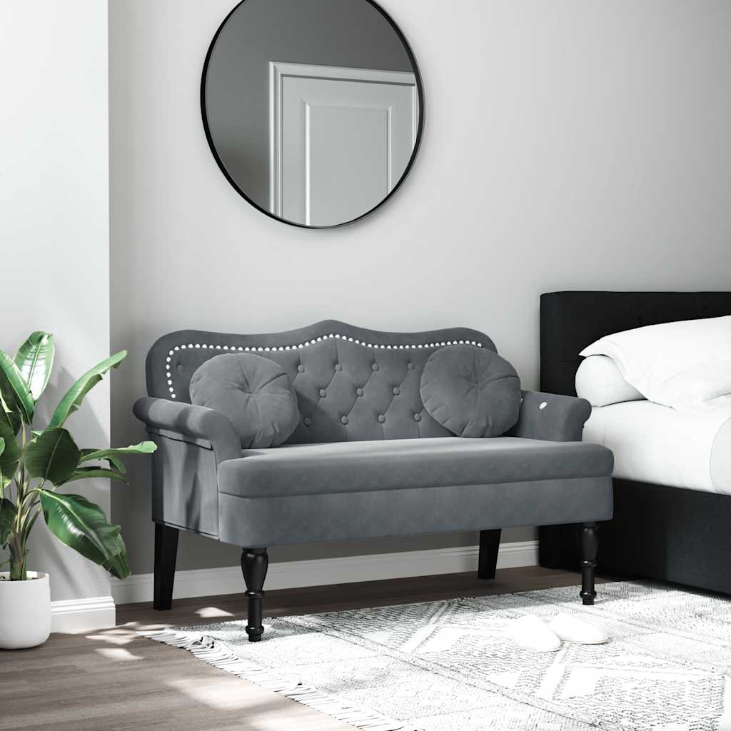 Bänk med kuddar mörkgrå 120,5x65x75 cm sammet